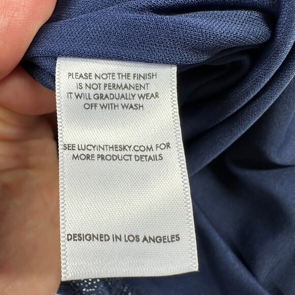 Lucy in the Sky Dress Womens Medium Blue Foil Flare Sleeve Mini Party Drape - Picture 5 of 11